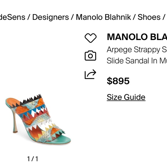 MANOLO BLAHNIK ~ Multicolor Leather and Snakeskin Mule Sandal w/Shark-Bite Trim - Picture 9 of 10